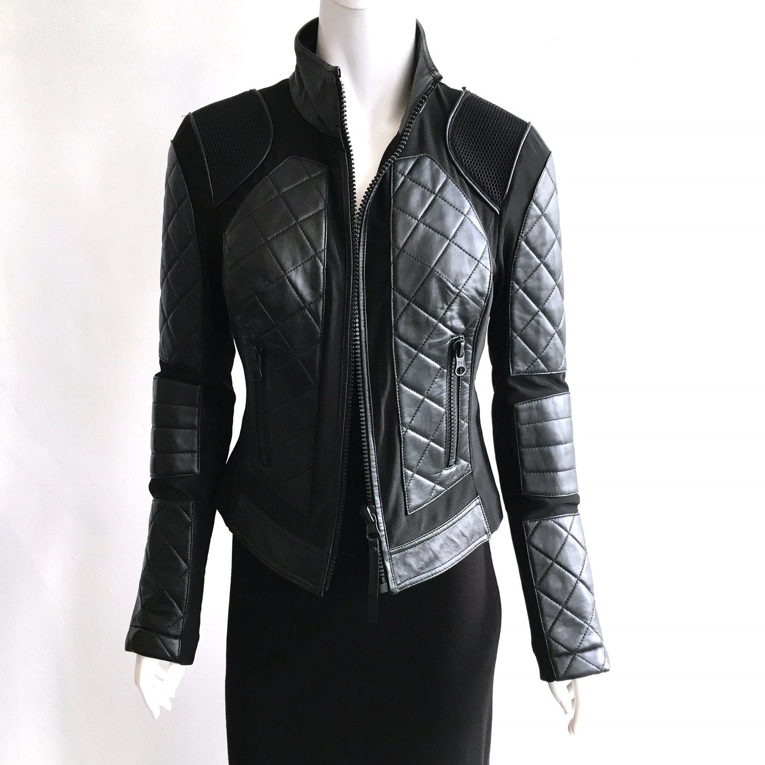 NO SEASON - Blanc Noir Moto Neo Mesh Leather Jacket