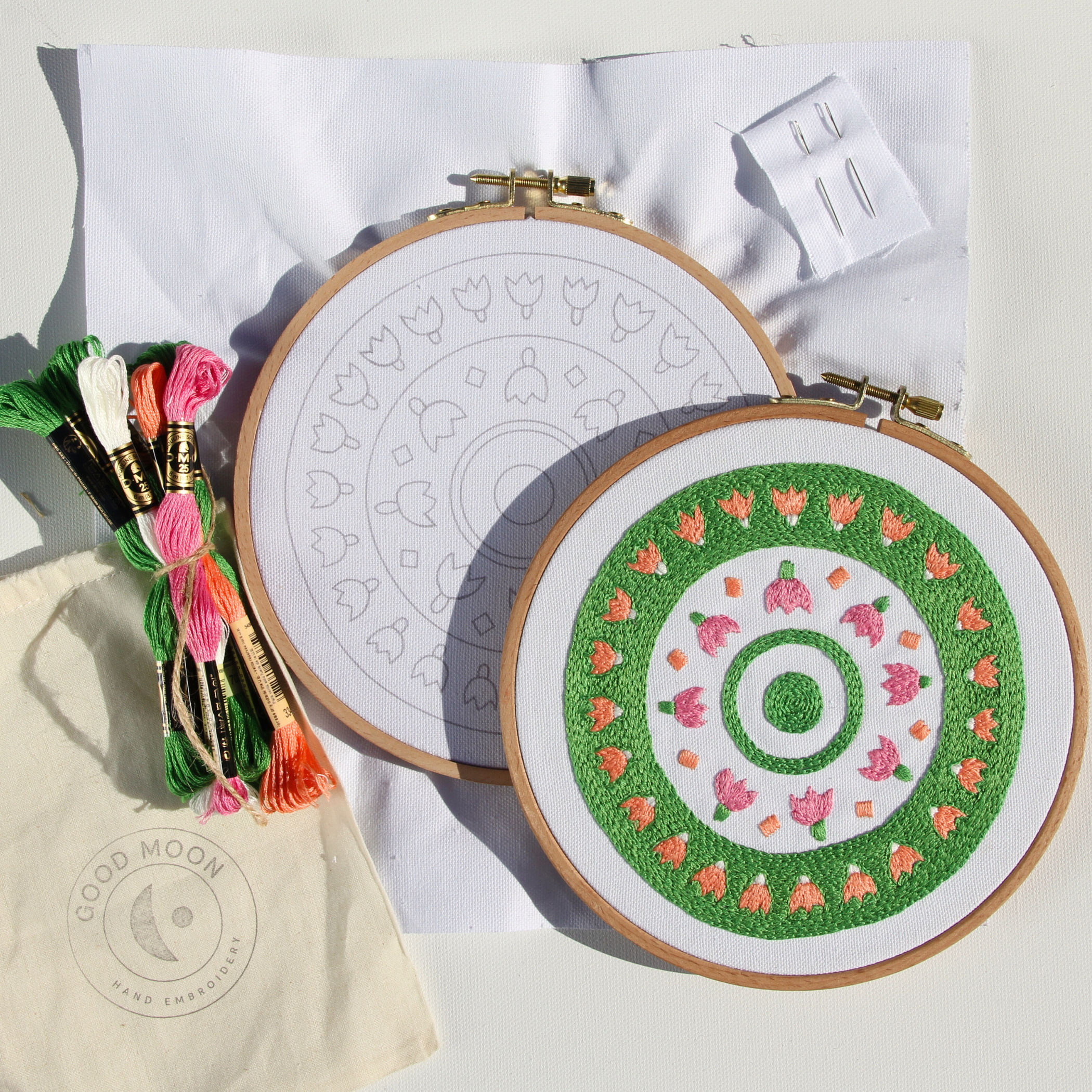 Vintage Green Floral Embroidery Kit