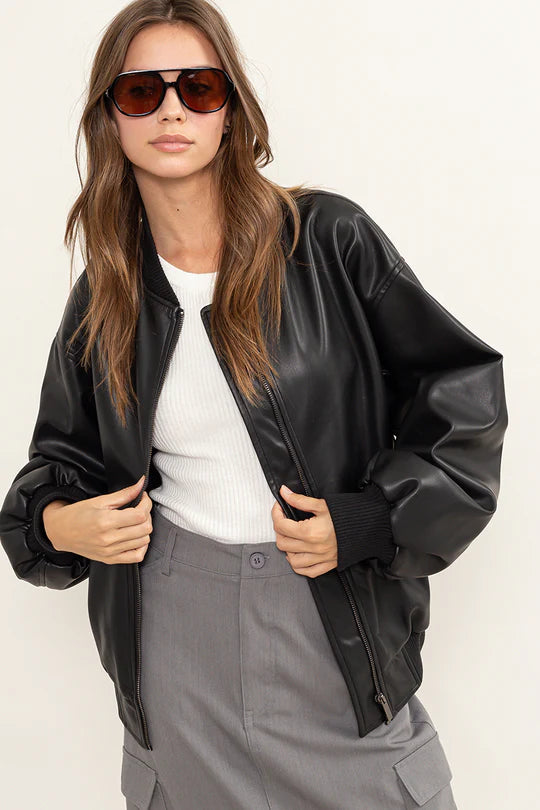 Astrid Faux Leather Bomber Jacket