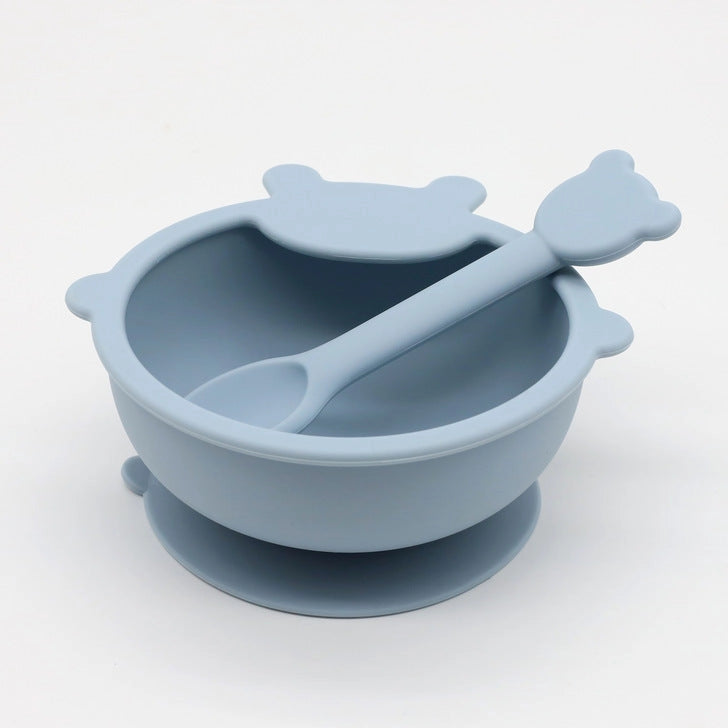 Bear Shaped Silicone Bowl w/Spoon - Light Blue