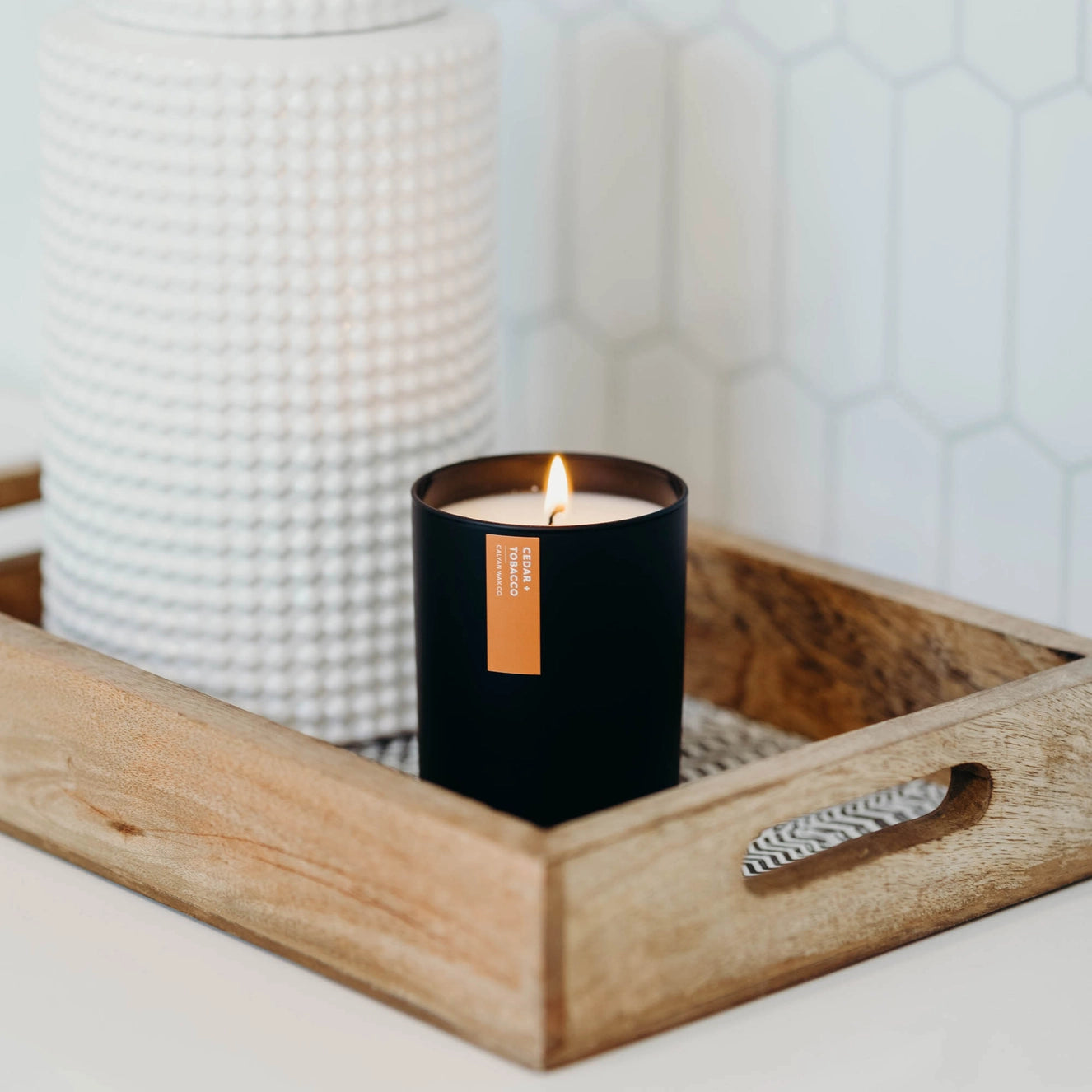 Cedar + Tobacco - Matte Black Tumbler Soy Candle