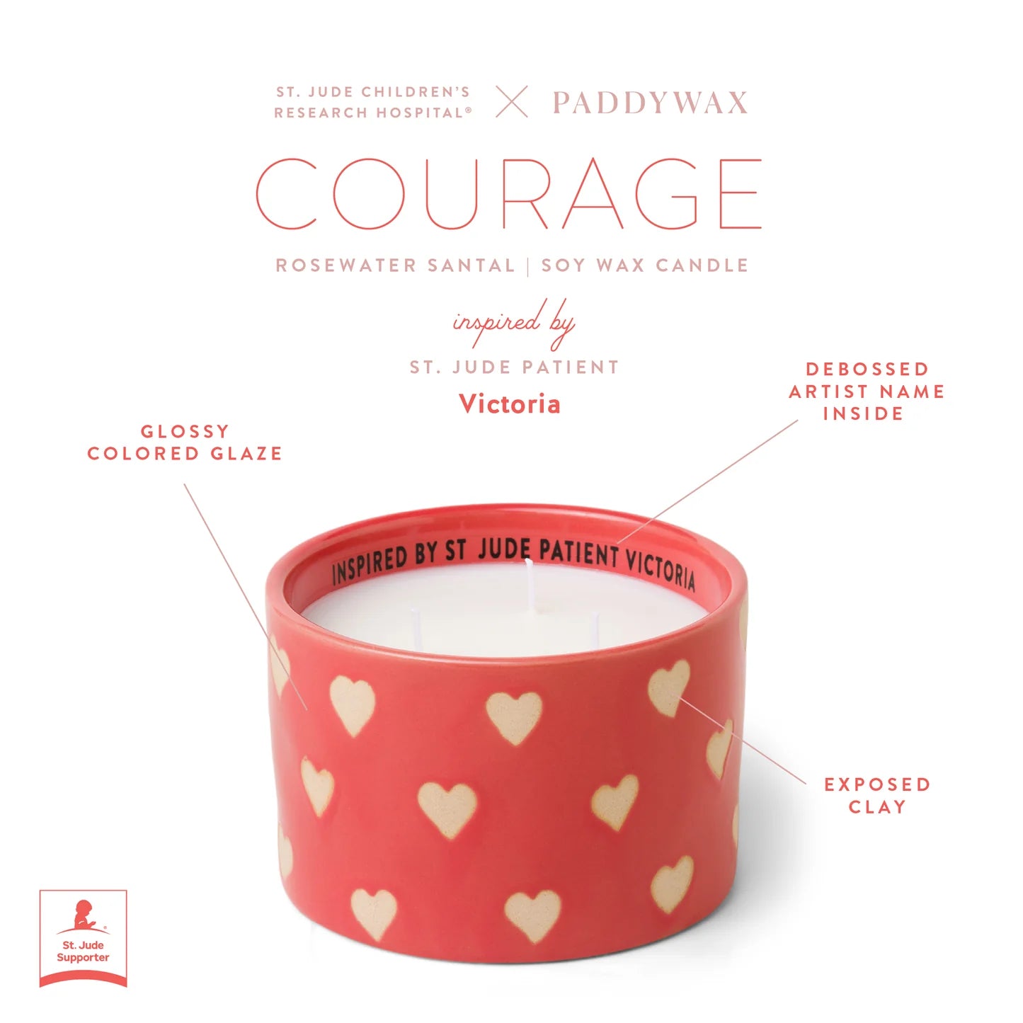 St. Jude Giveback "Courage" 11 oz. Candle - Rosewater Santal