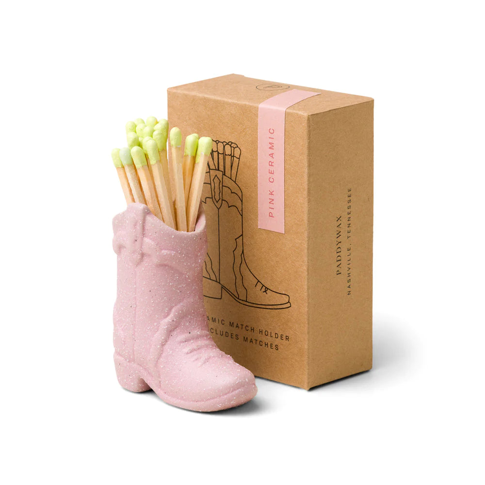 Cowboy Boot Match Holder w/Matches - Pink