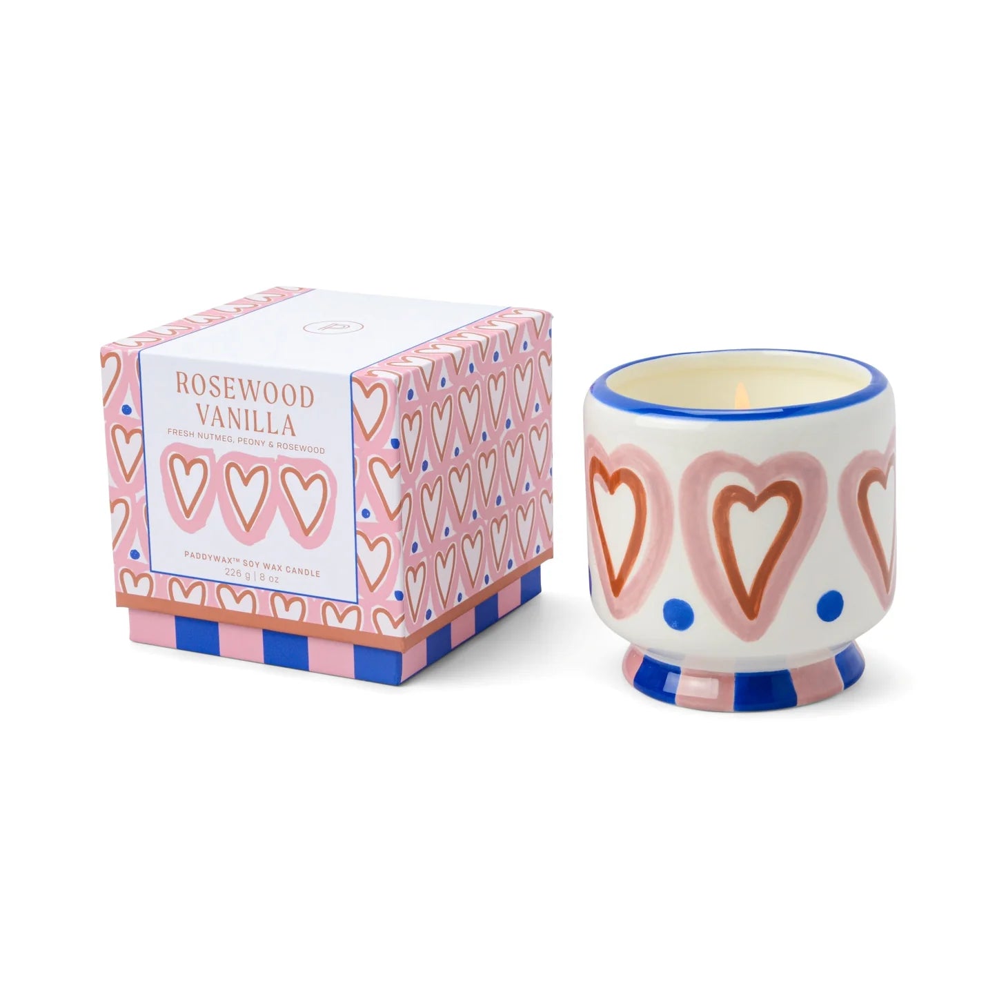 A Dopo Hand Painted Hearts Ceramic Candle - Rosewood Vanilla