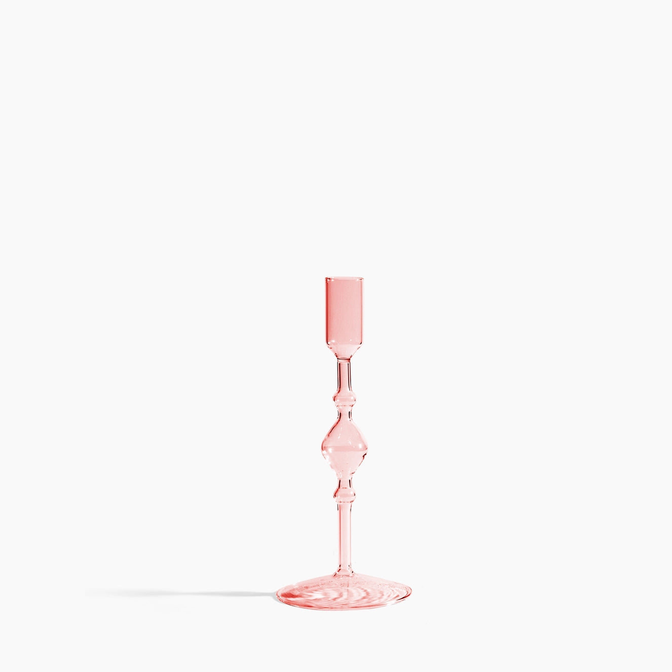 Pink Glass Candlestick Holder - Tall 8"