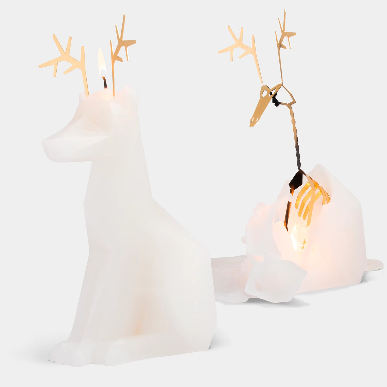 White Reindeer Skeleton Candle - 9" Tall