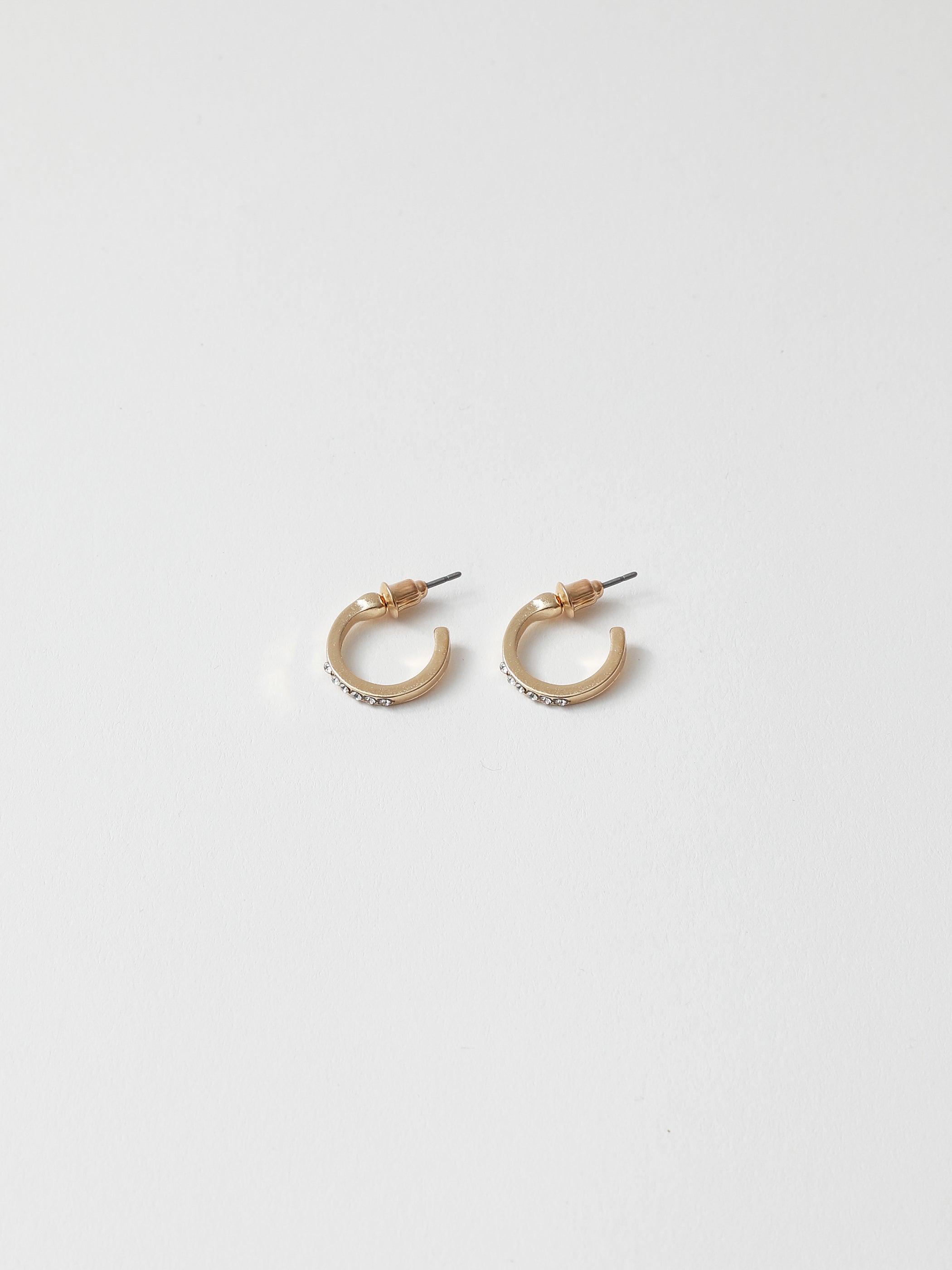 Open Hoop Rhinestone Earrings - Gold