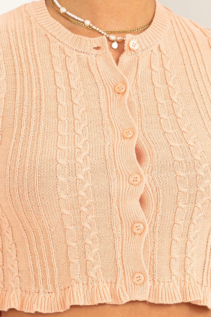 Dani Cropped Short Sleeve Knit Cardigan - Peach