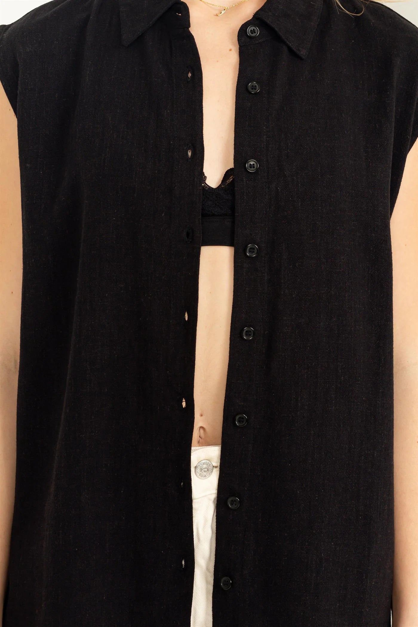 Darling Linen Button Up Sleeveless Shirt