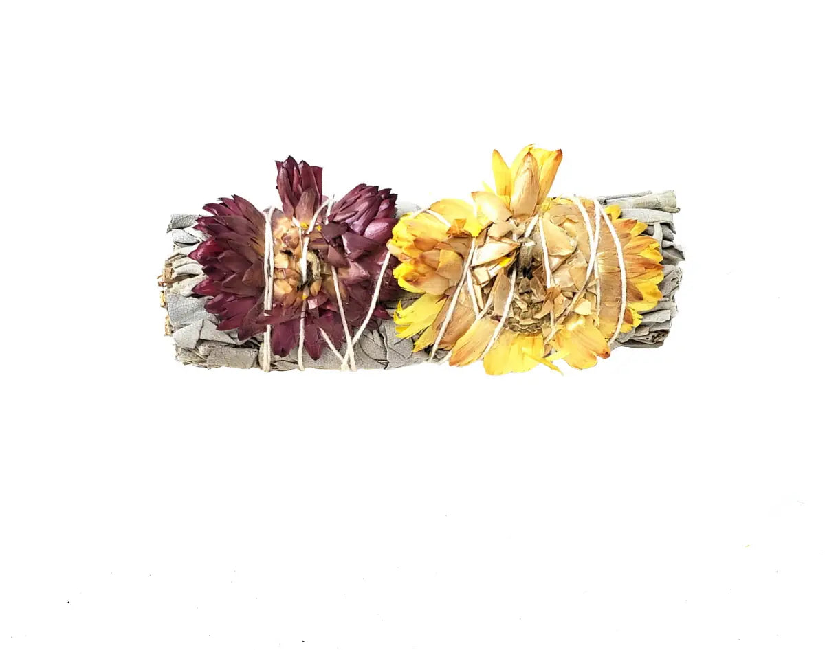 White Sage Smudge Stick Decorated "Paperflower" Sunflower