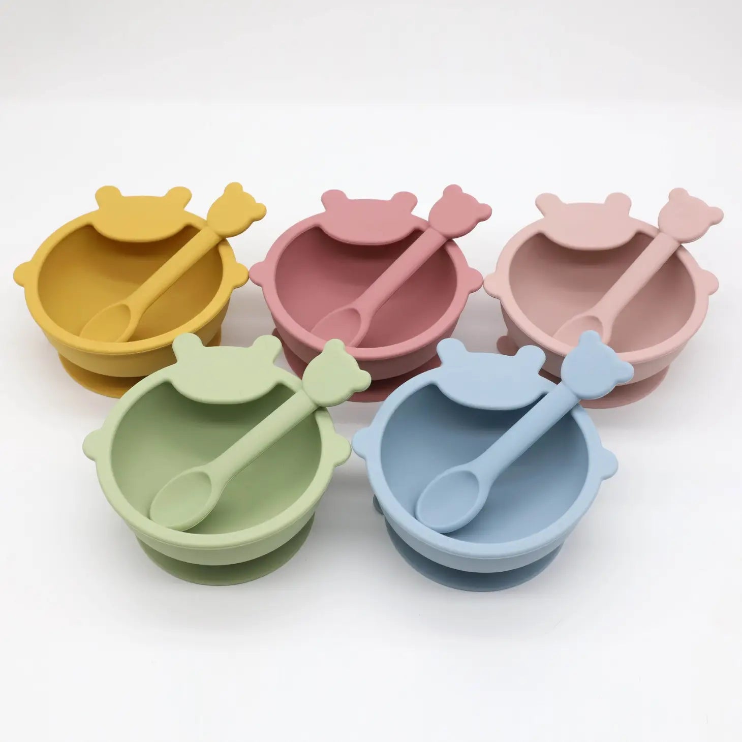 Bear Shaped Silicone Bowl w/Spoon - Light Pink