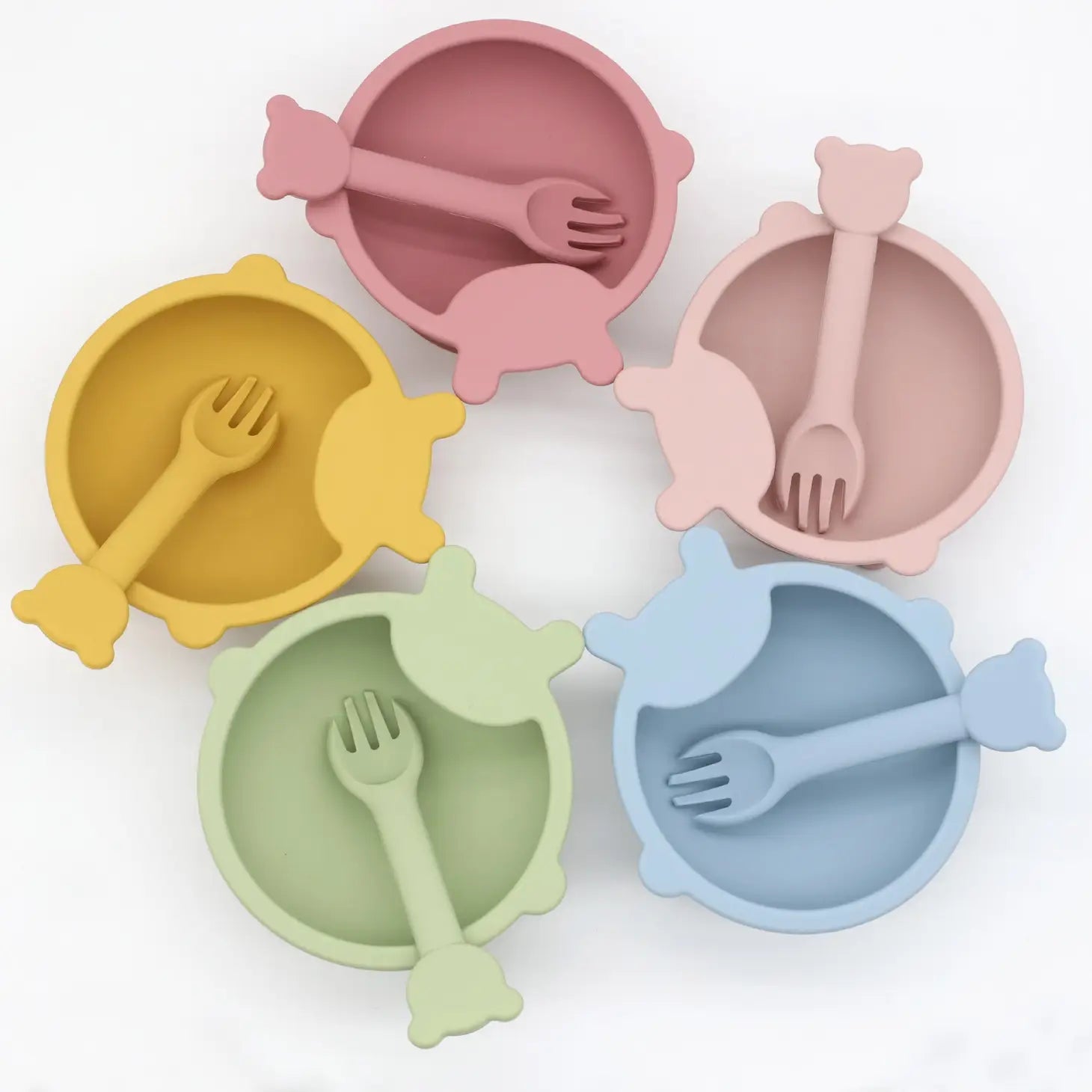 Bear Shaped Silicone Bowl w/Spoon - Light Green